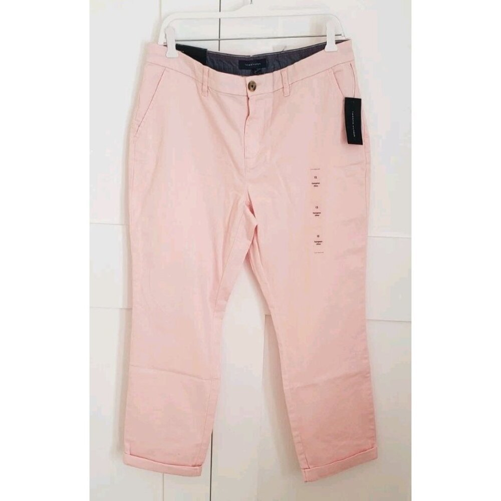 NWT TOMMY HILFIGER CUFFED HAMPTON CHINO STRETCH SLIM PANTS PINK SZ 12 - Picture 2 of 10